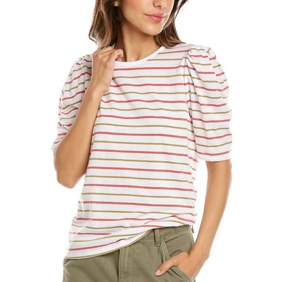 REBECCA TAYLOR (NWOT) Size: XS Horizontal Striped A-Line, Puff Sleeve Shirt - Picture 1 of 9